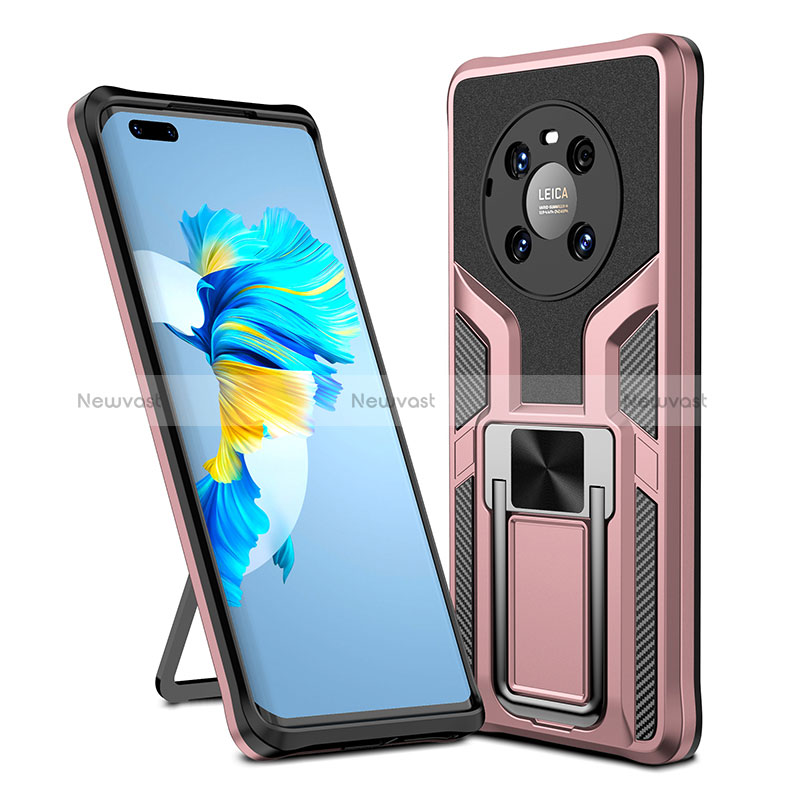 Silicone Matte Finish and Plastic Back Cover Case with Magnetic Finger Ring Stand ZL1 for Huawei Mate 40 Pro