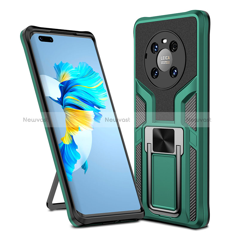 Silicone Matte Finish and Plastic Back Cover Case with Magnetic Finger Ring Stand ZL1 for Huawei Mate 40 Pro Green