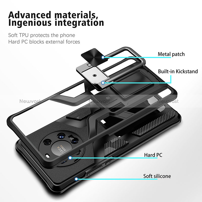 Silicone Matte Finish and Plastic Back Cover Case with Magnetic Finger Ring Stand ZL1 for Huawei Mate 40 Pro+ Plus