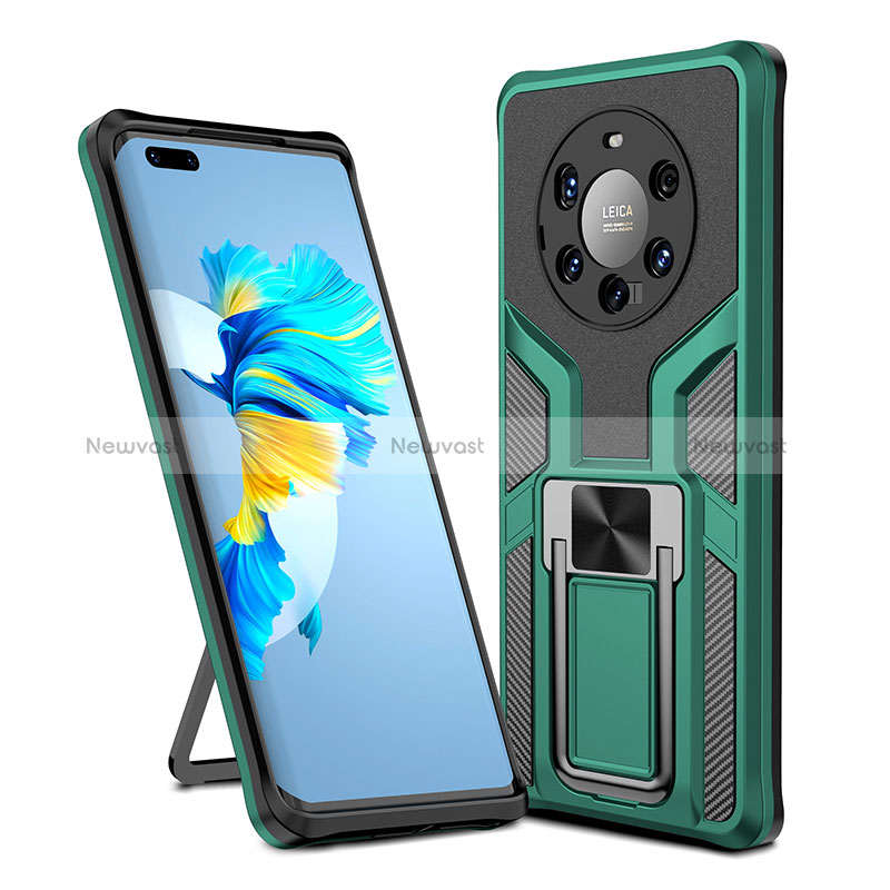 Silicone Matte Finish and Plastic Back Cover Case with Magnetic Finger Ring Stand ZL1 for Huawei Mate 40 Pro+ Plus