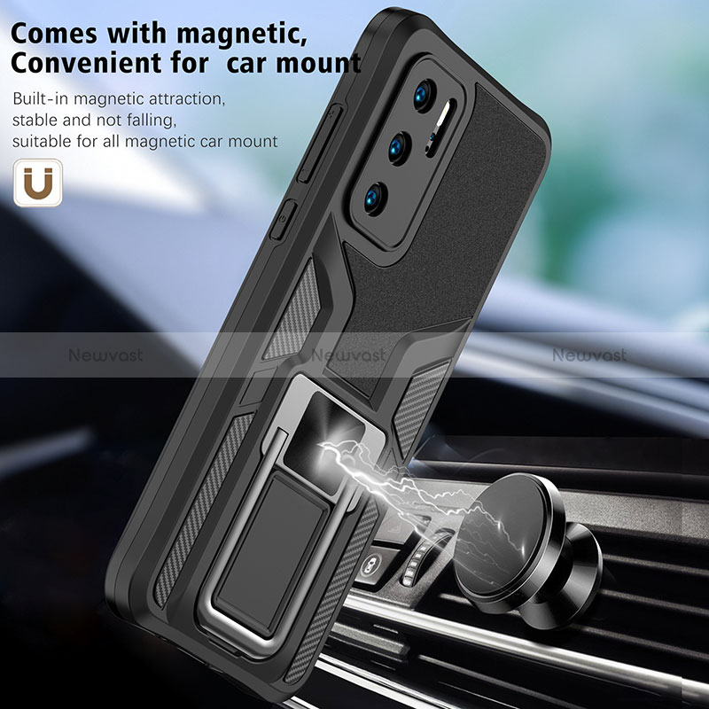 Silicone Matte Finish and Plastic Back Cover Case with Magnetic Finger Ring Stand ZL1 for Huawei P40