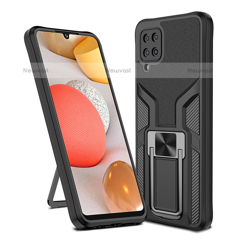 Silicone Matte Finish and Plastic Back Cover Case with Magnetic Finger Ring Stand ZL1 for Samsung Galaxy A12