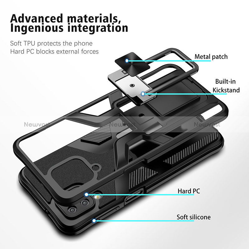 Silicone Matte Finish and Plastic Back Cover Case with Magnetic Finger Ring Stand ZL1 for Samsung Galaxy A12 Nacho