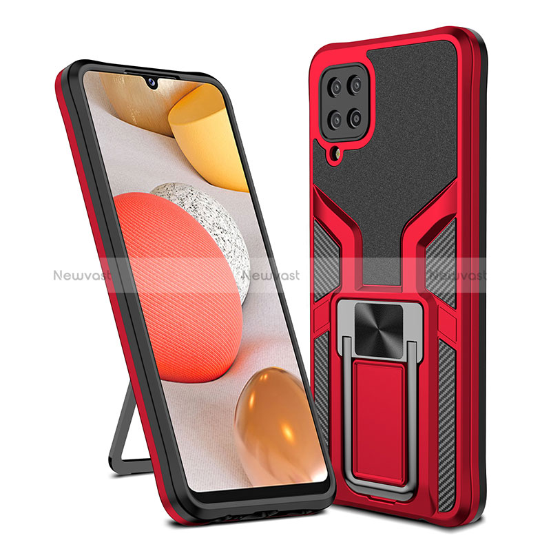 Silicone Matte Finish and Plastic Back Cover Case with Magnetic Finger Ring Stand ZL1 for Samsung Galaxy A12 Nacho