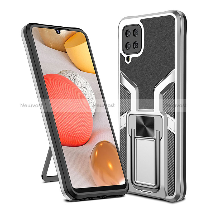 Silicone Matte Finish and Plastic Back Cover Case with Magnetic Finger Ring Stand ZL1 for Samsung Galaxy A12 Nacho