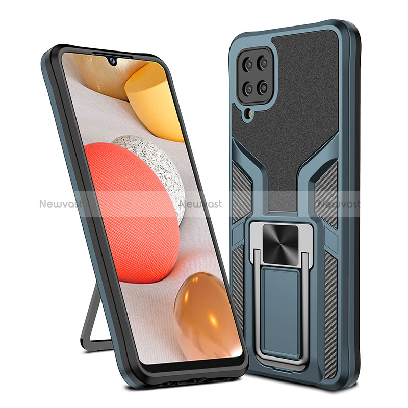 Silicone Matte Finish and Plastic Back Cover Case with Magnetic Finger Ring Stand ZL1 for Samsung Galaxy A12 Nacho