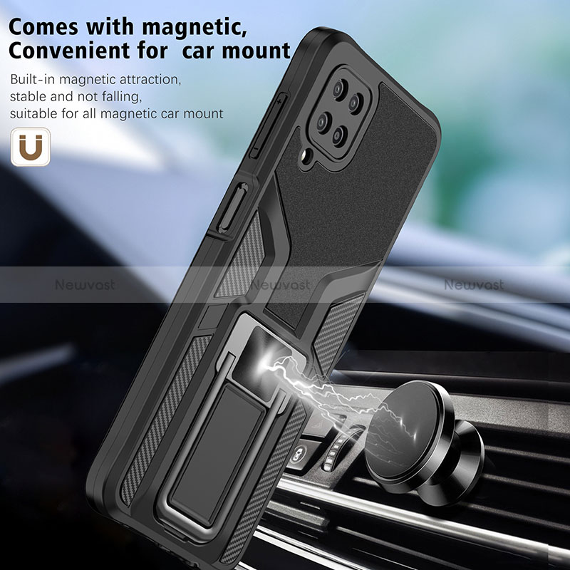 Silicone Matte Finish and Plastic Back Cover Case with Magnetic Finger Ring Stand ZL1 for Samsung Galaxy A12 Nacho