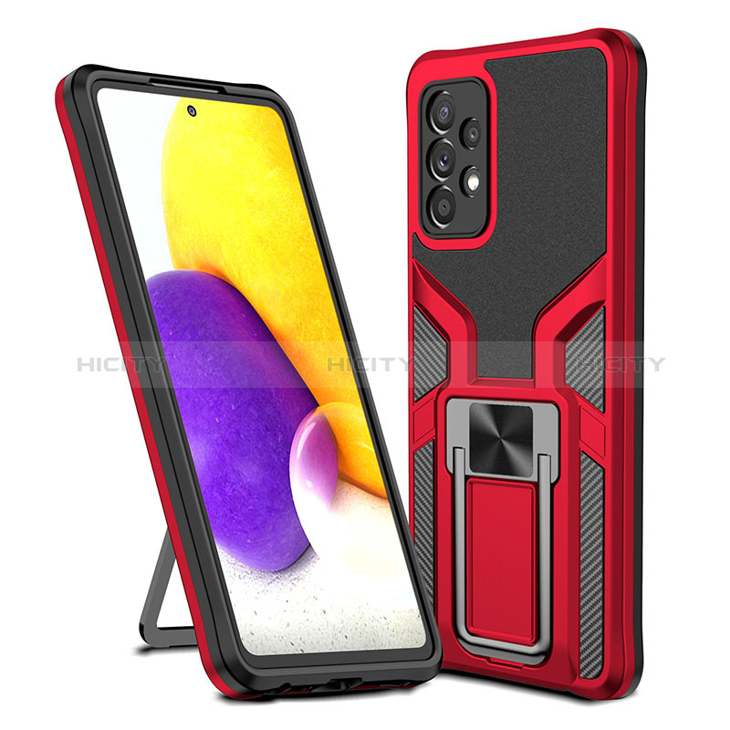 Silicone Matte Finish and Plastic Back Cover Case with Magnetic Finger Ring Stand ZL1 for Samsung Galaxy A72 5G