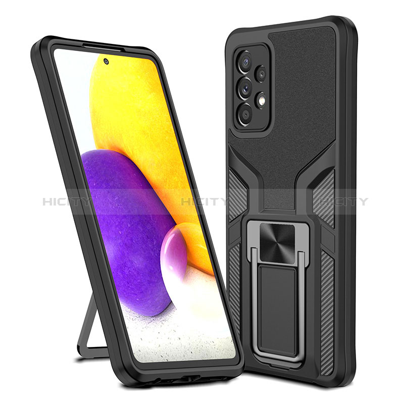 Silicone Matte Finish and Plastic Back Cover Case with Magnetic Finger Ring Stand ZL1 for Samsung Galaxy A72 5G