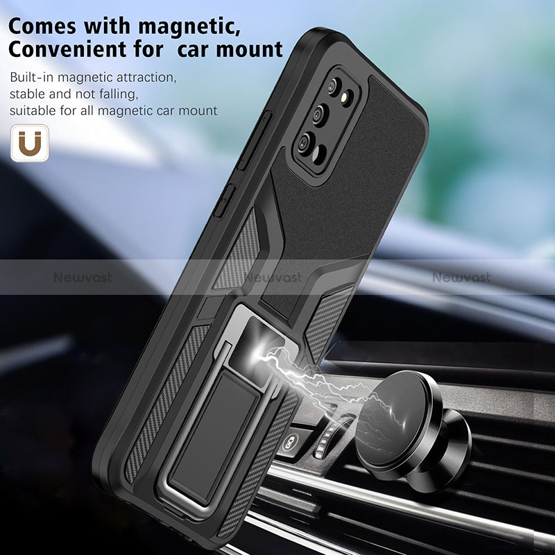 Silicone Matte Finish and Plastic Back Cover Case with Magnetic Finger Ring Stand ZL1 for Samsung Galaxy F02S SM-E025F