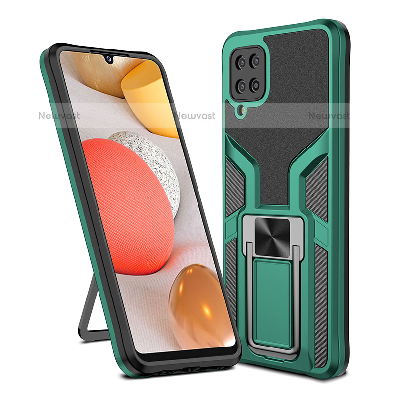 Silicone Matte Finish and Plastic Back Cover Case with Magnetic Finger Ring Stand ZL1 for Samsung Galaxy F12