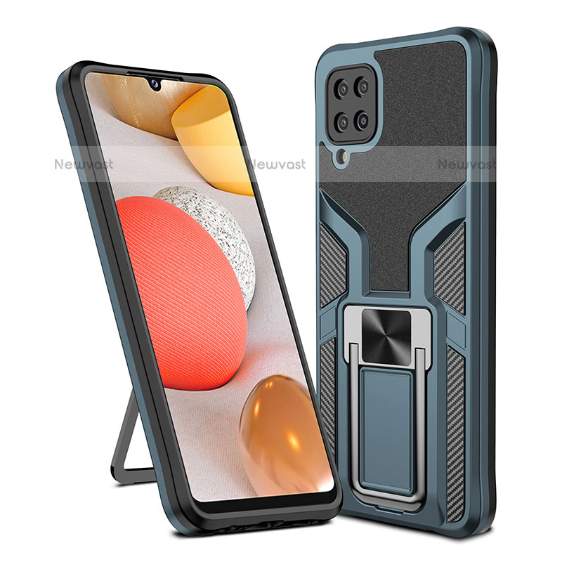 Silicone Matte Finish and Plastic Back Cover Case with Magnetic Finger Ring Stand ZL1 for Samsung Galaxy F12