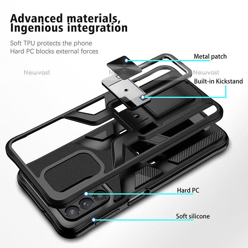 Silicone Matte Finish and Plastic Back Cover Case with Magnetic Finger Ring Stand ZL1 for Samsung Galaxy M32 5G