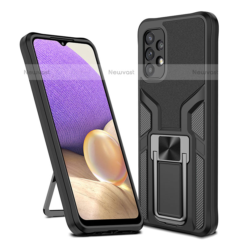 Silicone Matte Finish and Plastic Back Cover Case with Magnetic Finger Ring Stand ZL1 for Samsung Galaxy M32 5G