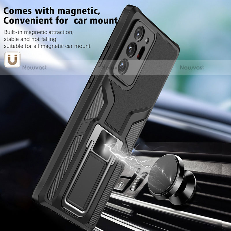 Silicone Matte Finish and Plastic Back Cover Case with Magnetic Finger Ring Stand ZL1 for Samsung Galaxy Note 20 Ultra 5G