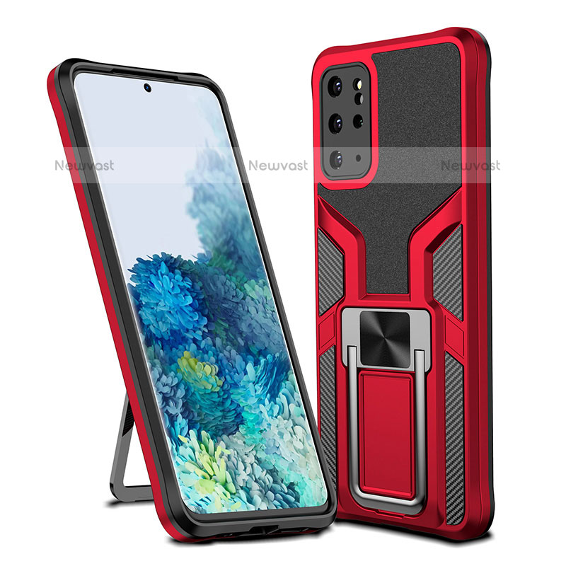 Silicone Matte Finish and Plastic Back Cover Case with Magnetic Finger Ring Stand ZL1 for Samsung Galaxy S20 Plus 5G Red