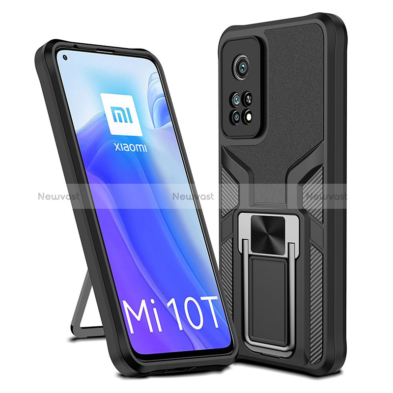 Silicone Matte Finish and Plastic Back Cover Case with Magnetic Finger Ring Stand ZL1 for Xiaomi Mi 10T 5G
