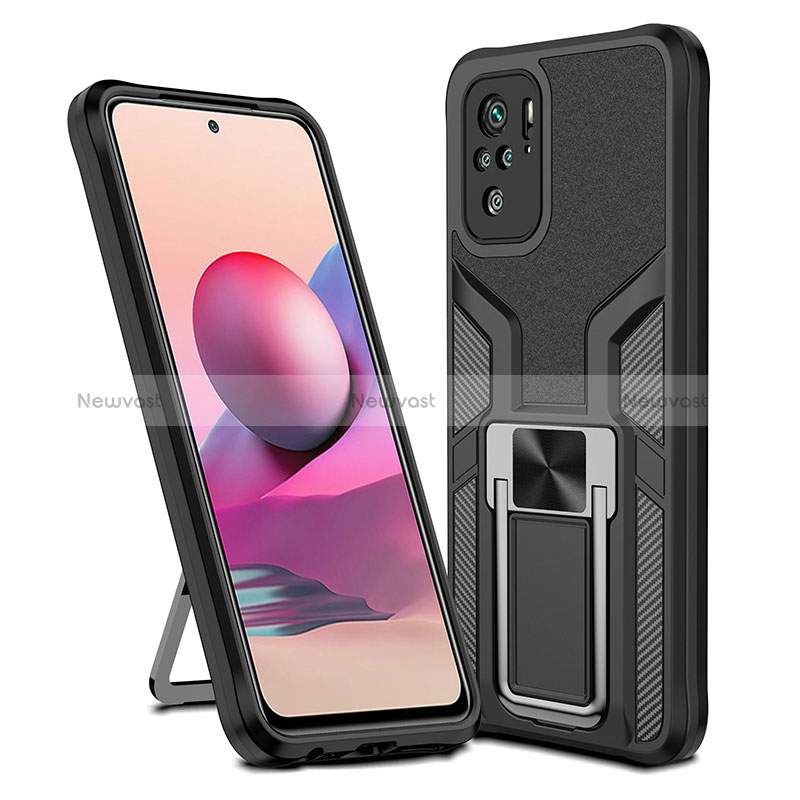 Silicone Matte Finish and Plastic Back Cover Case with Magnetic Finger Ring Stand ZL1 for Xiaomi Poco M5S