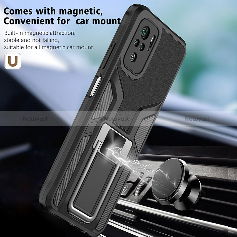 Silicone Matte Finish and Plastic Back Cover Case with Magnetic Finger Ring Stand ZL1 for Xiaomi Poco M5S