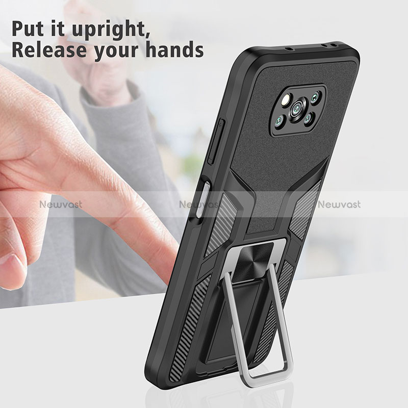 Silicone Matte Finish and Plastic Back Cover Case with Magnetic Finger Ring Stand ZL1 for Xiaomi Poco X3