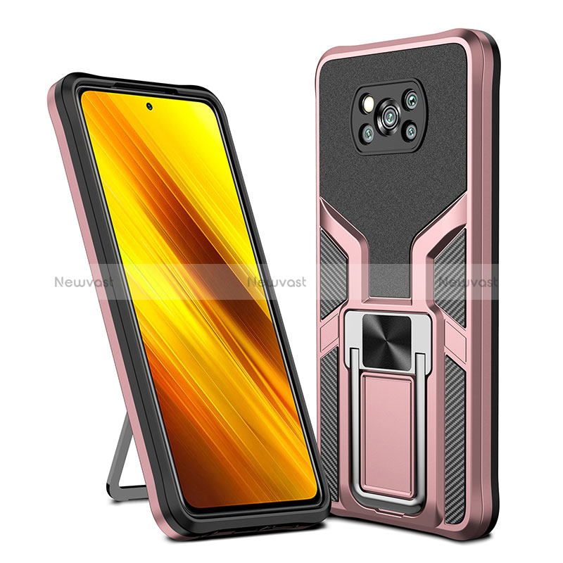 Silicone Matte Finish and Plastic Back Cover Case with Magnetic Finger Ring Stand ZL1 for Xiaomi Poco X3