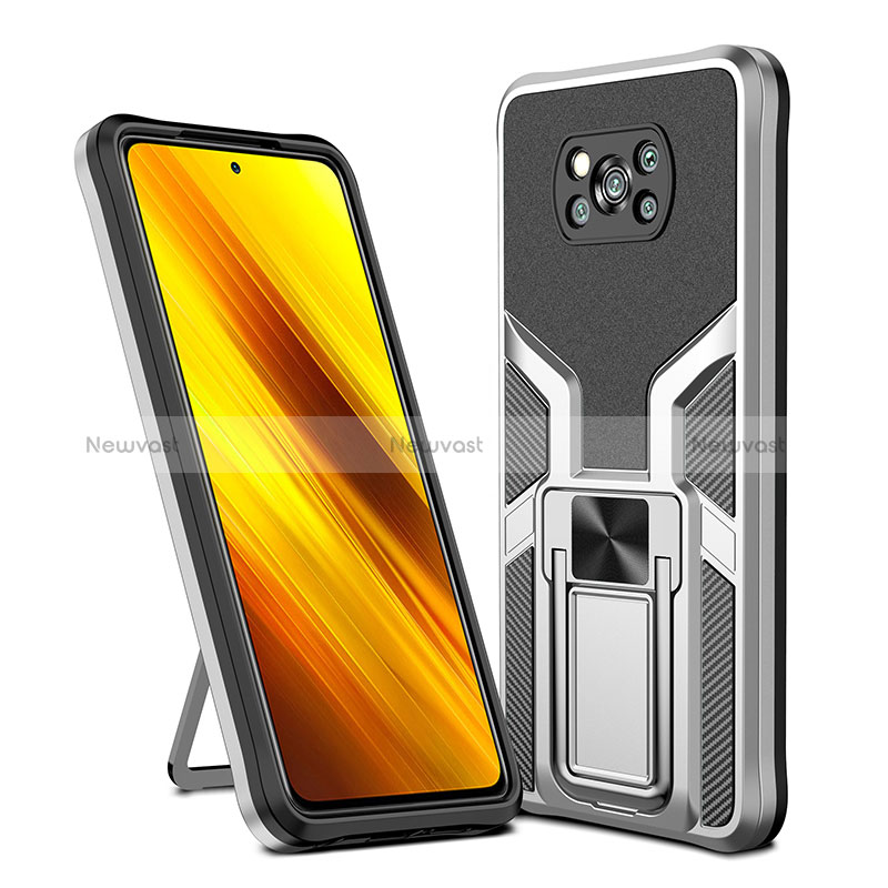 Silicone Matte Finish and Plastic Back Cover Case with Magnetic Finger Ring Stand ZL1 for Xiaomi Poco X3