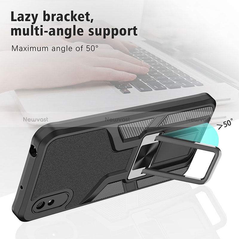 Silicone Matte Finish and Plastic Back Cover Case with Magnetic Finger Ring Stand ZL1 for Xiaomi Redmi 9AT