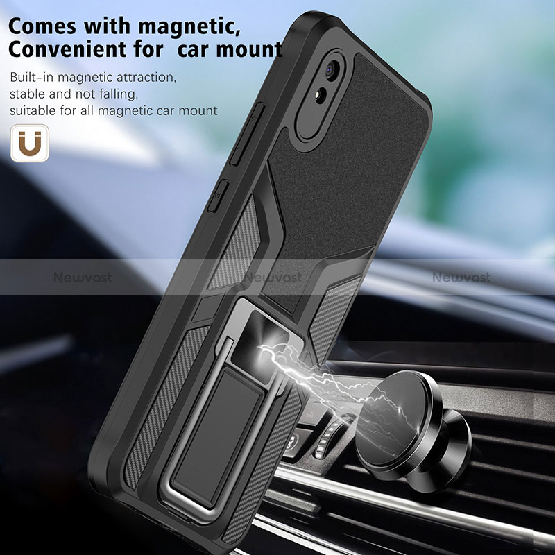 Silicone Matte Finish and Plastic Back Cover Case with Magnetic Finger Ring Stand ZL1 for Xiaomi Redmi 9AT