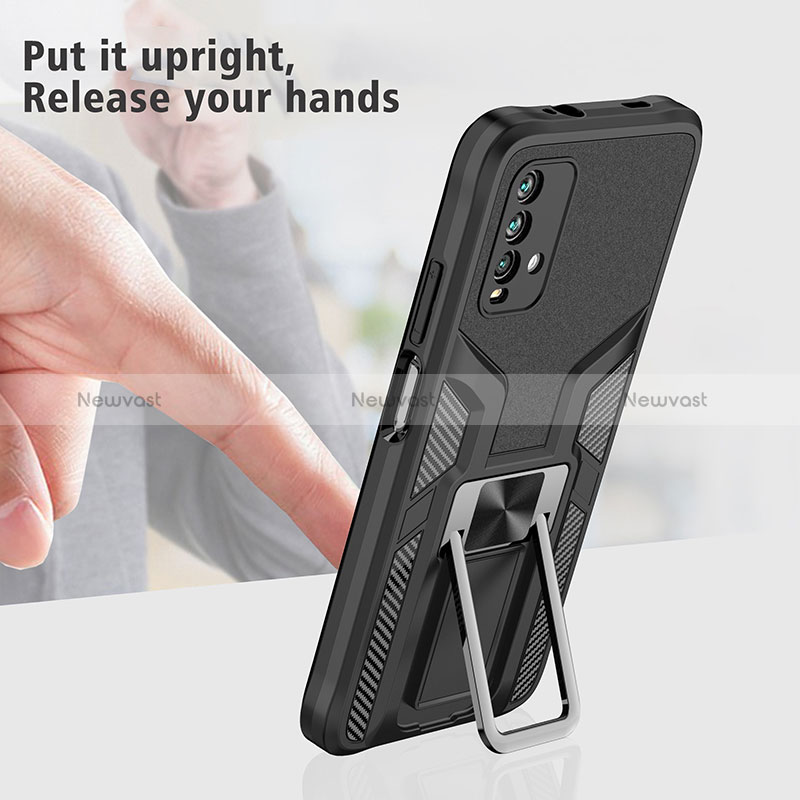 Silicone Matte Finish and Plastic Back Cover Case with Magnetic Finger Ring Stand ZL1 for Xiaomi Redmi 9T 4G