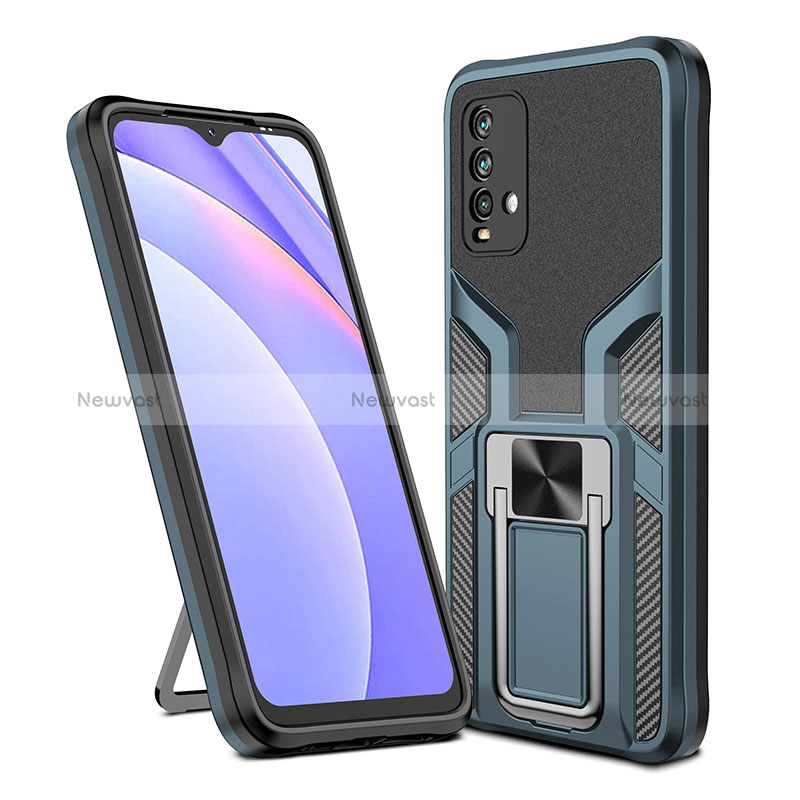 Silicone Matte Finish and Plastic Back Cover Case with Magnetic Finger Ring Stand ZL1 for Xiaomi Redmi 9T 4G