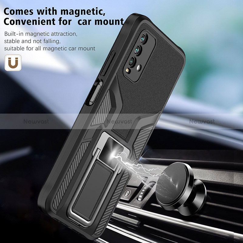 Silicone Matte Finish and Plastic Back Cover Case with Magnetic Finger Ring Stand ZL1 for Xiaomi Redmi 9T 4G