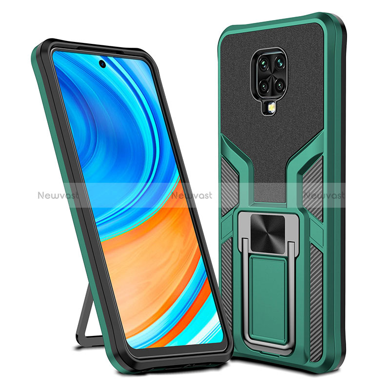 Silicone Matte Finish and Plastic Back Cover Case with Magnetic Finger Ring Stand ZL1 for Xiaomi Redmi Note 9 Pro