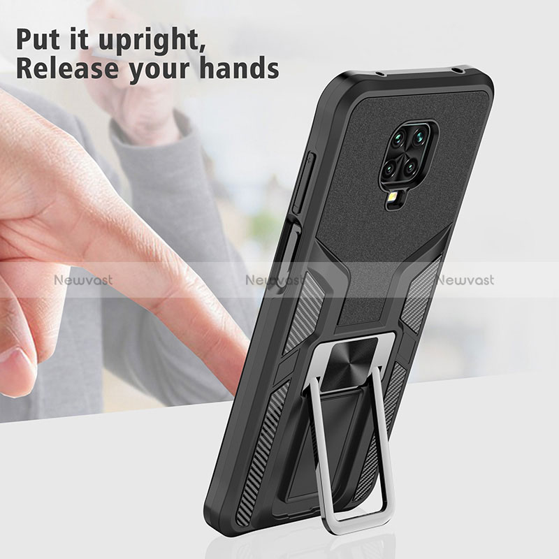 Silicone Matte Finish and Plastic Back Cover Case with Magnetic Finger Ring Stand ZL1 for Xiaomi Redmi Note 9 Pro Max