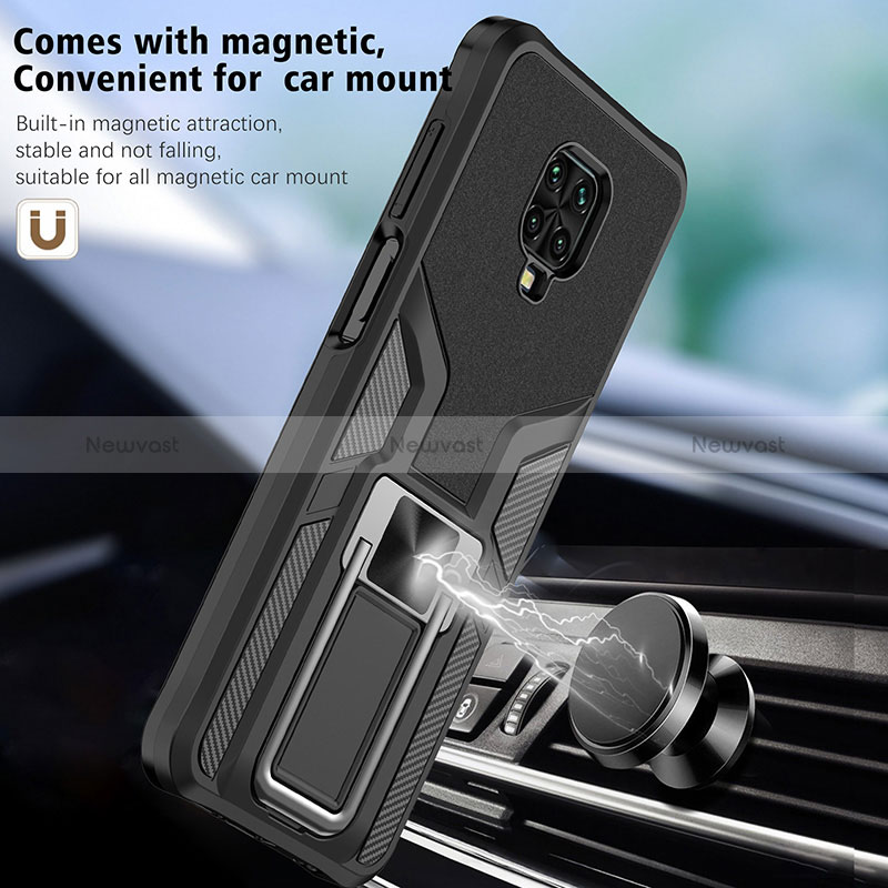 Silicone Matte Finish and Plastic Back Cover Case with Magnetic Finger Ring Stand ZL1 for Xiaomi Redmi Note 9 Pro Max