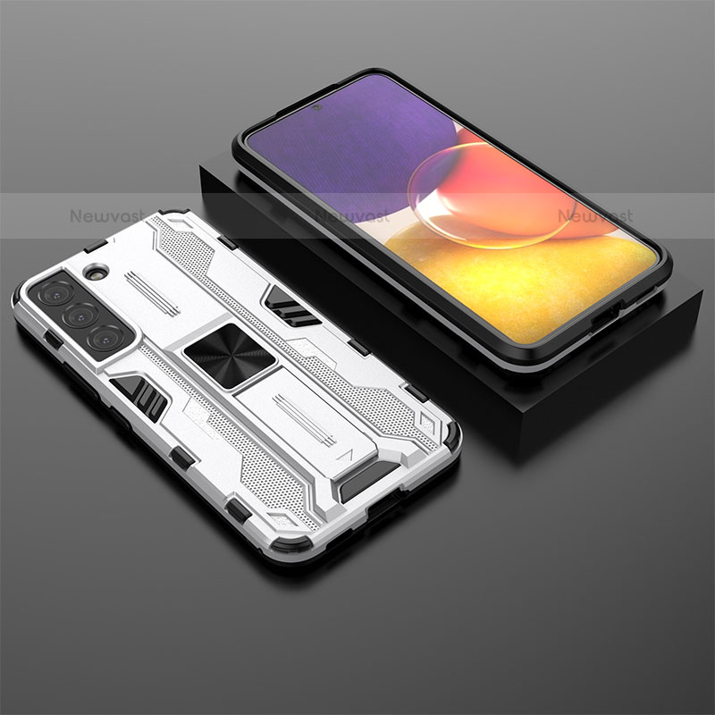 Silicone Matte Finish and Plastic Back Cover Case with Magnetic Stand A01 for Samsung Galaxy S22 5G