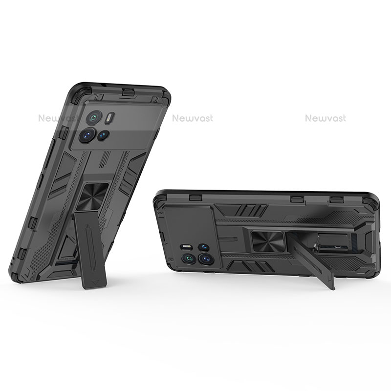 Silicone Matte Finish and Plastic Back Cover Case with Magnetic Stand A01 for Vivo iQOO 9 Pro 5G