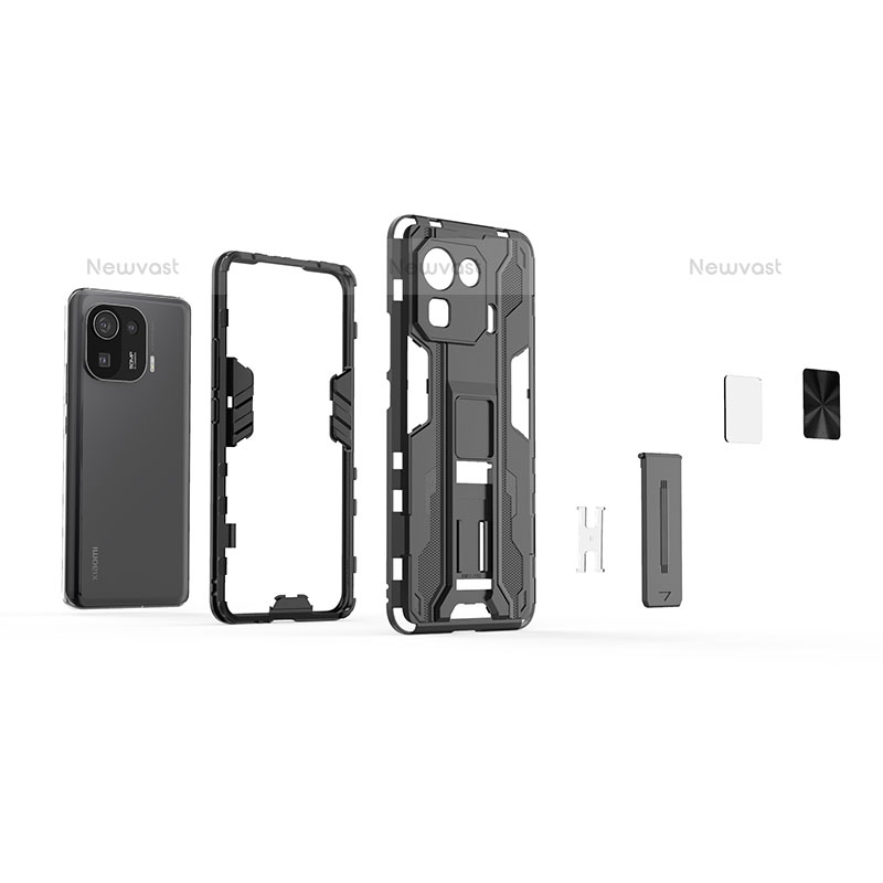 Silicone Matte Finish and Plastic Back Cover Case with Magnetic Stand A01 for Xiaomi Mi 11 Pro 5G