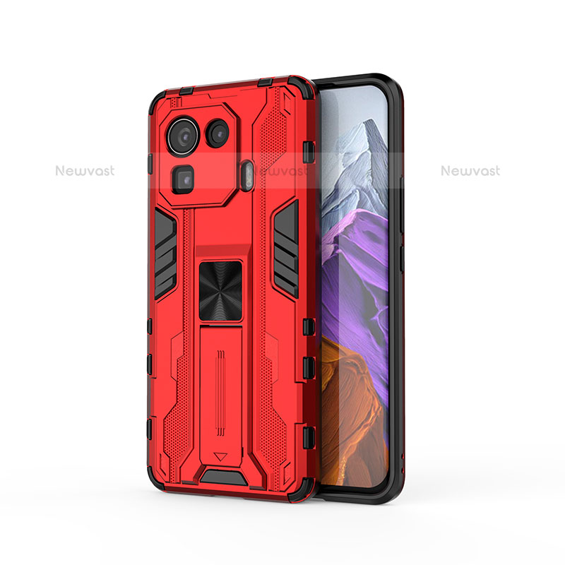 Silicone Matte Finish and Plastic Back Cover Case with Magnetic Stand A01 for Xiaomi Mi 11 Pro 5G Red