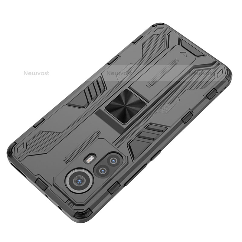 Silicone Matte Finish and Plastic Back Cover Case with Magnetic Stand A01 for Xiaomi Mi 12 Lite 5G