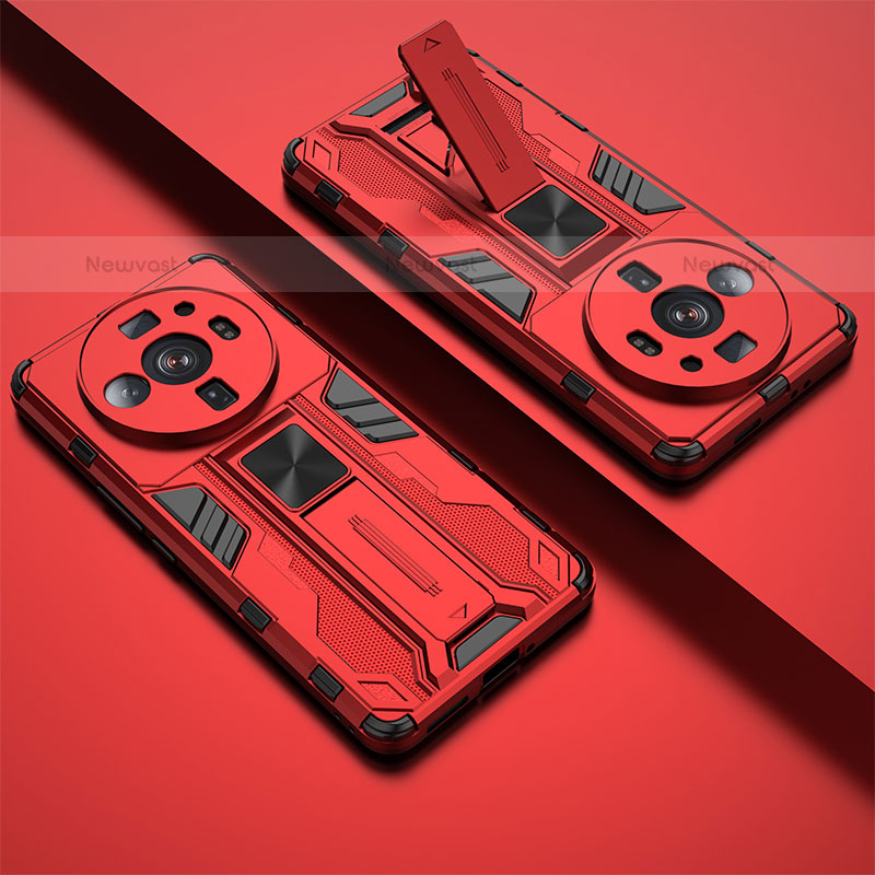 Silicone Matte Finish and Plastic Back Cover Case with Magnetic Stand A01 for Xiaomi Mi 12 Ultra 5G Red
