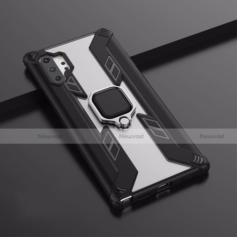 Silicone Matte Finish and Plastic Back Cover Case with Magnetic Stand A02 for Samsung Galaxy Note 10 Plus