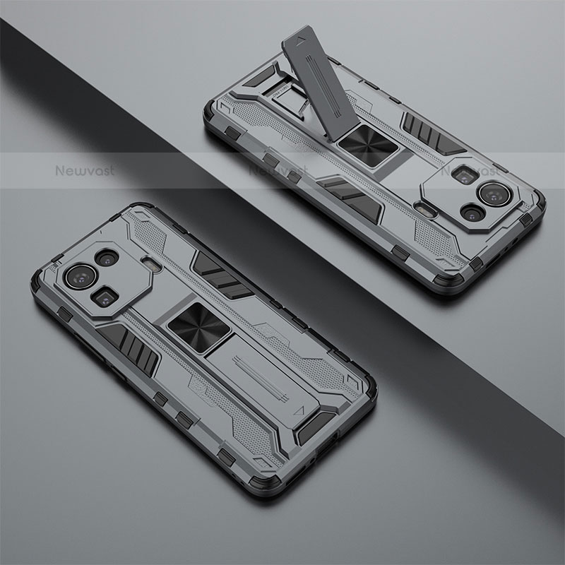 Silicone Matte Finish and Plastic Back Cover Case with Magnetic Stand A02 for Xiaomi Mi 11 Pro 5G Gray