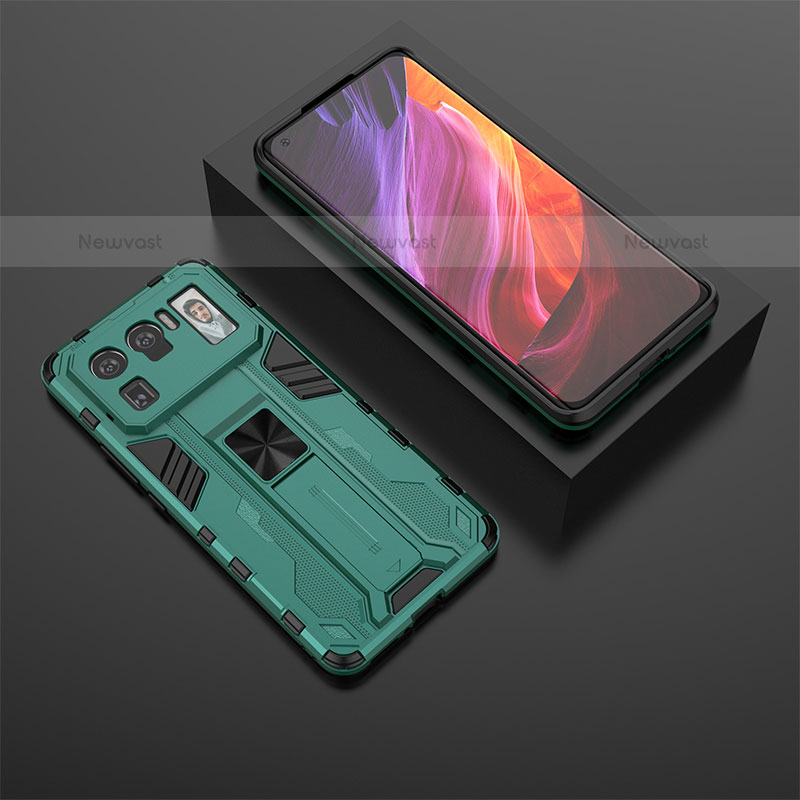 Silicone Matte Finish and Plastic Back Cover Case with Magnetic Stand A02 for Xiaomi Mi 11 Ultra 5G Green