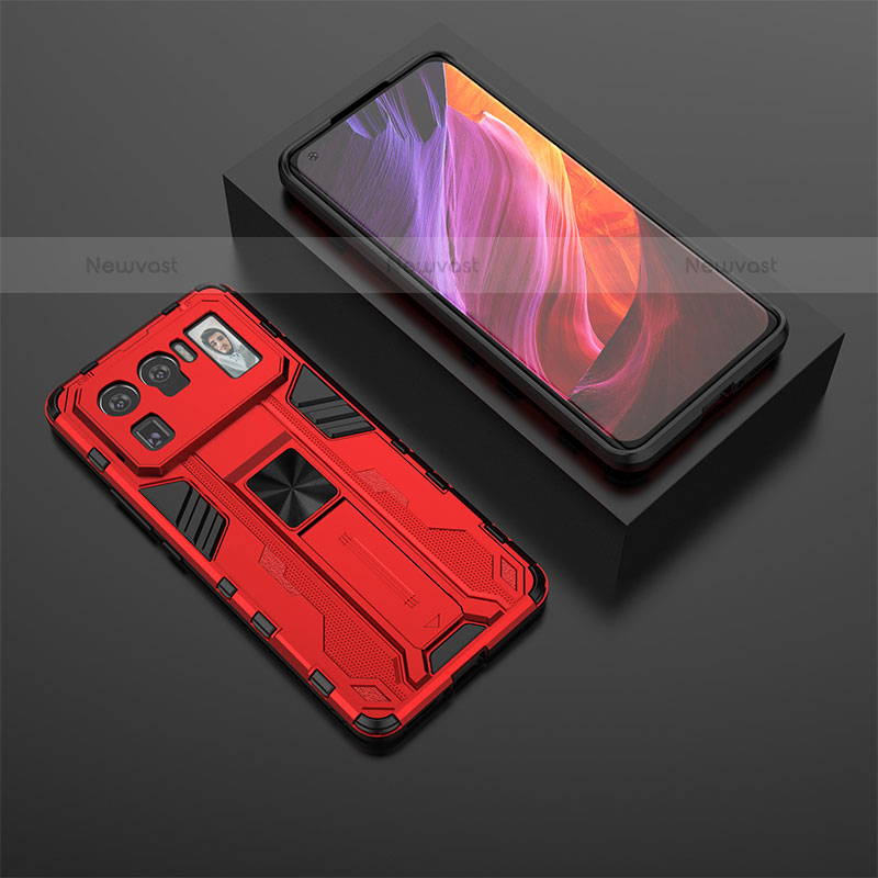 Silicone Matte Finish and Plastic Back Cover Case with Magnetic Stand A02 for Xiaomi Mi 11 Ultra 5G Red