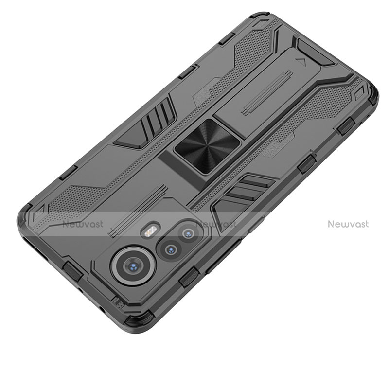 Silicone Matte Finish and Plastic Back Cover Case with Magnetic Stand A02 for Xiaomi Mi 12 5G