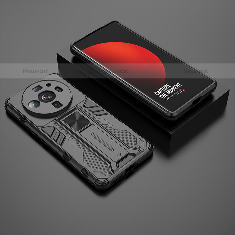 Silicone Matte Finish and Plastic Back Cover Case with Magnetic Stand A02 for Xiaomi Mi 12 Ultra 5G