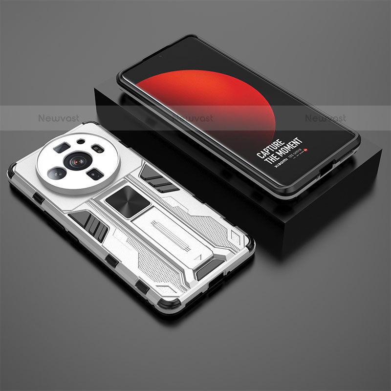 Silicone Matte Finish and Plastic Back Cover Case with Magnetic Stand A02 for Xiaomi Mi 12 Ultra 5G