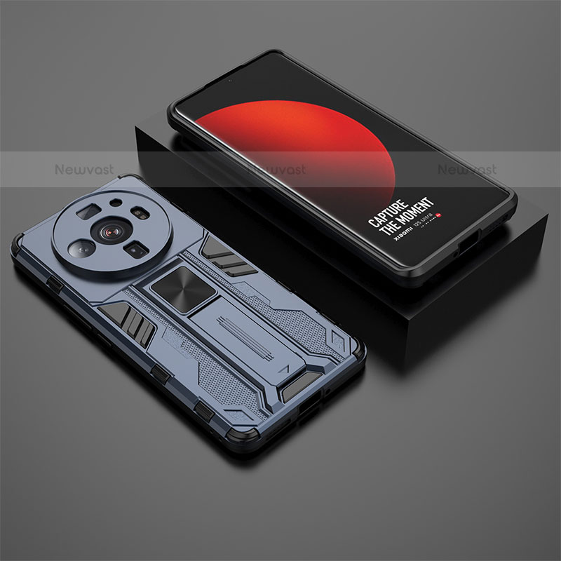 Silicone Matte Finish and Plastic Back Cover Case with Magnetic Stand A02 for Xiaomi Mi 12S Ultra 5G