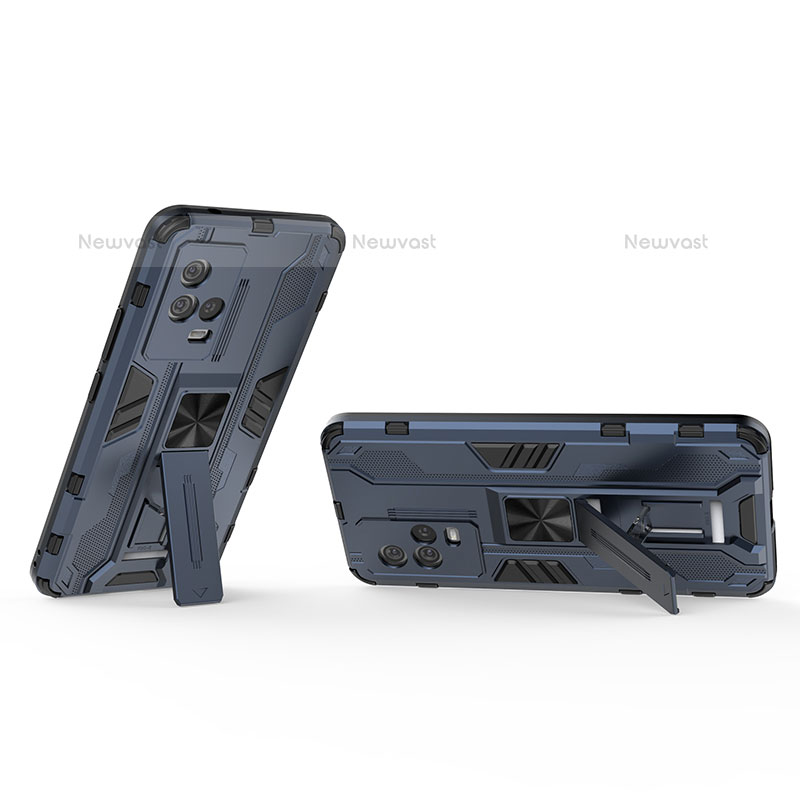 Silicone Matte Finish and Plastic Back Cover Case with Magnetic Stand A03 for Vivo iQOO 8 Pro 5G Blue