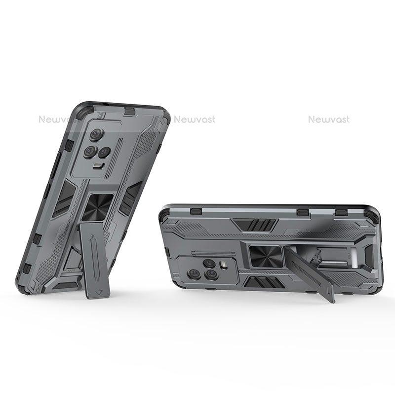 Silicone Matte Finish and Plastic Back Cover Case with Magnetic Stand A03 for Vivo iQOO 8 Pro 5G Gray
